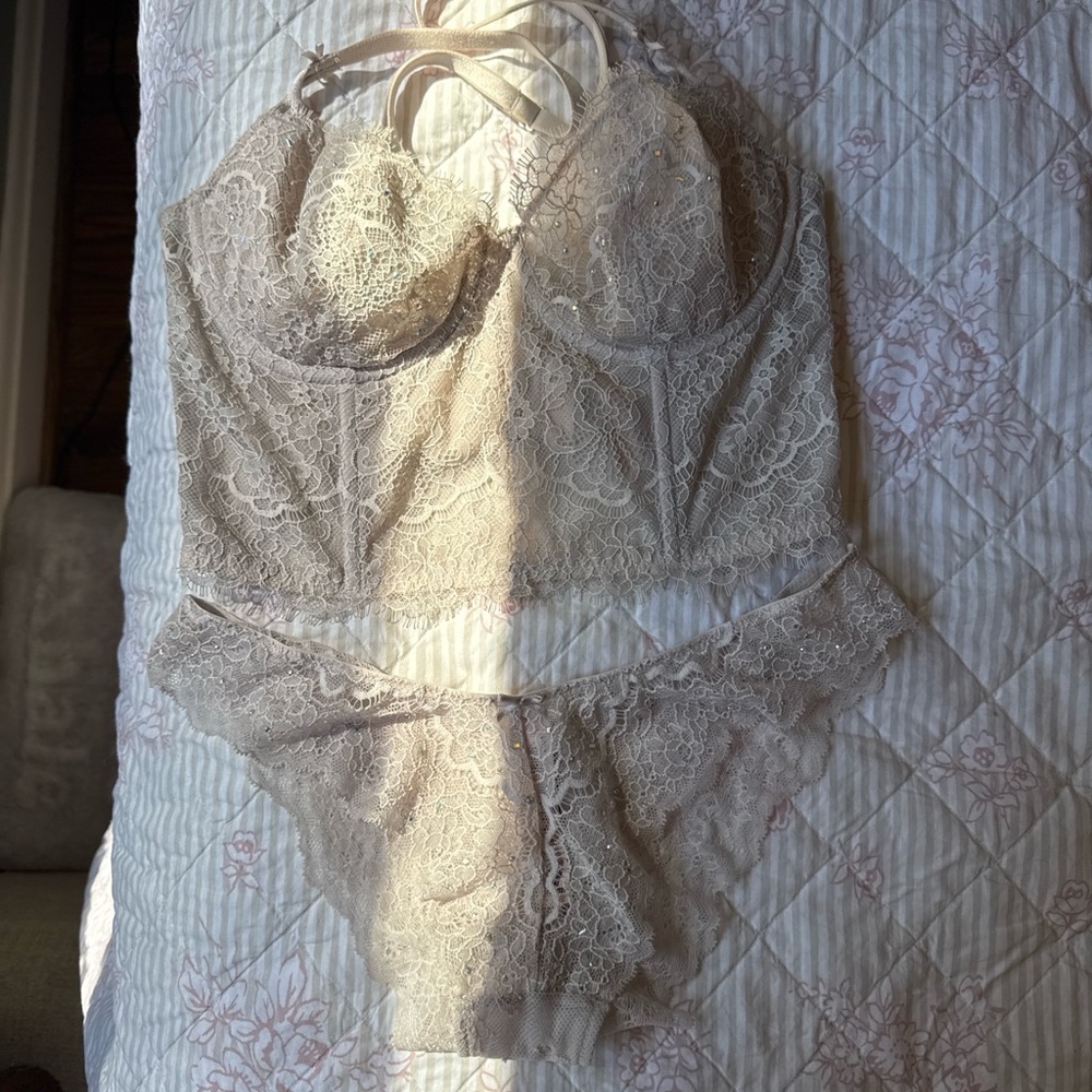 Victoria's Secret Cream Lace Bustier Bralette with Matching Bikini